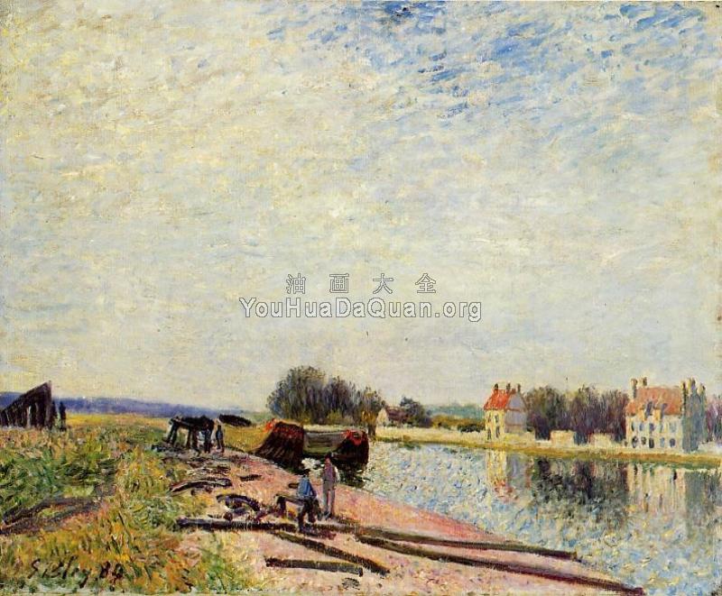Barges on the Loing at Saint-Mammes - 阿尔弗莱德·西斯莱